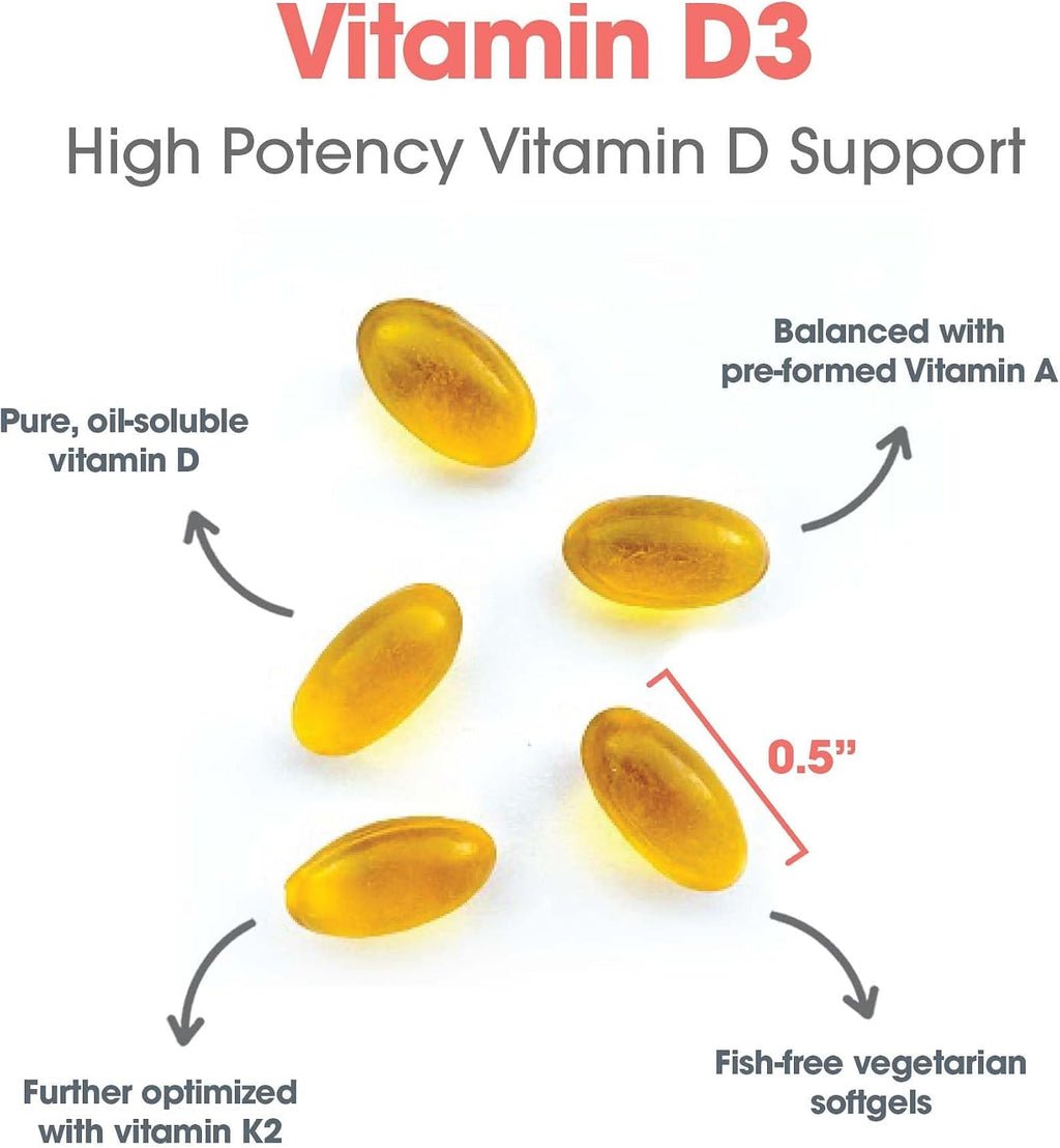Vitamin D3 Complete 5000 - 125 mcg D3 con Vitamina A y K2 - 120 Cápsulas