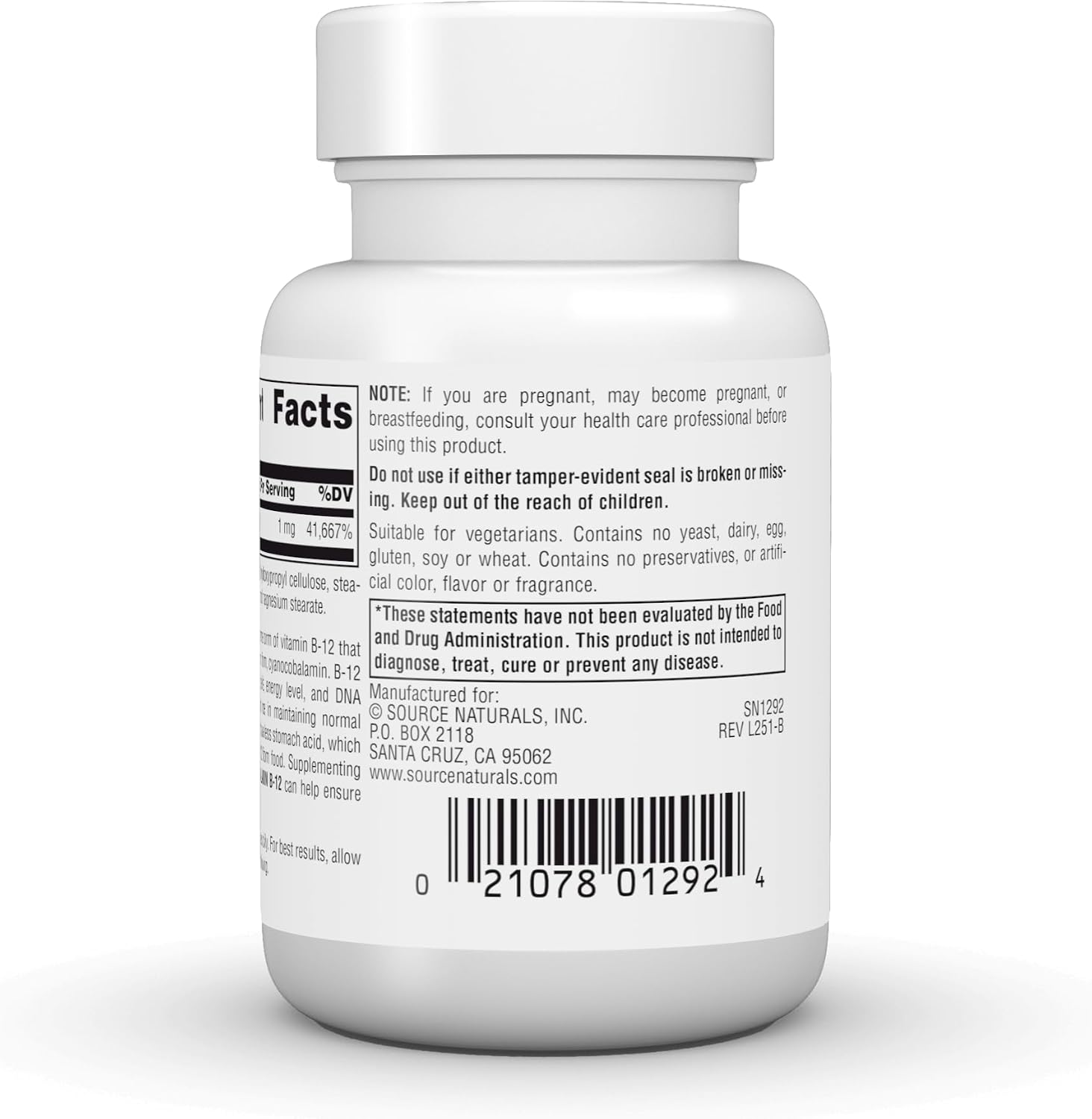Source Naturals Vitamina B12 Metilcobalamina 60 Comprimidos Sublinguales