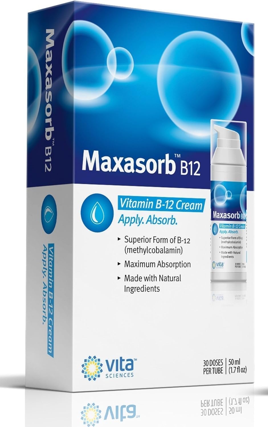 Vita Sciences Maxasorb B12 Crema de Vitamina B12 1000 mcg - Metilcobalamina Tópica para Energía y Piel Radiante - Pack de 6