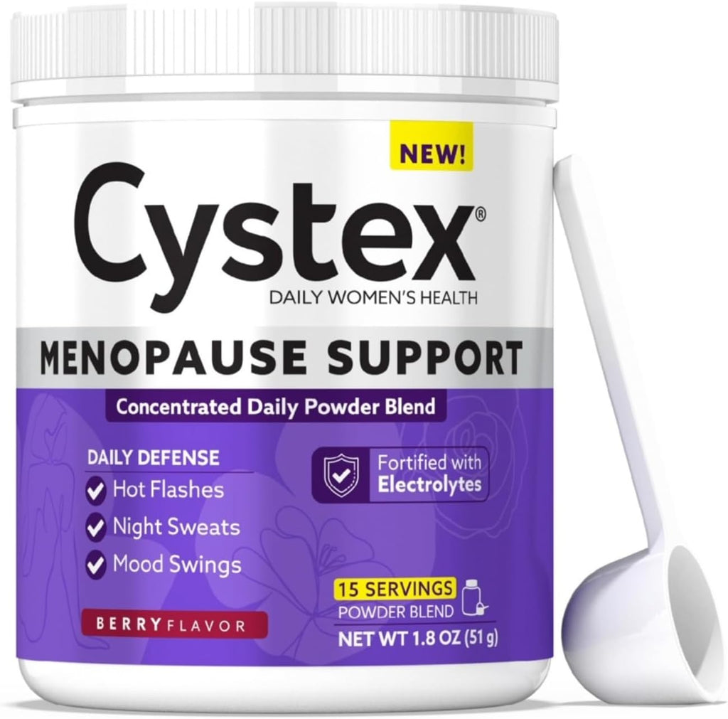Cystex Menopause Support Powder - Mezcla en polvo con electrolitos para el apoyo diario durante la menopausia - Sabor a bayas - 15 porciones