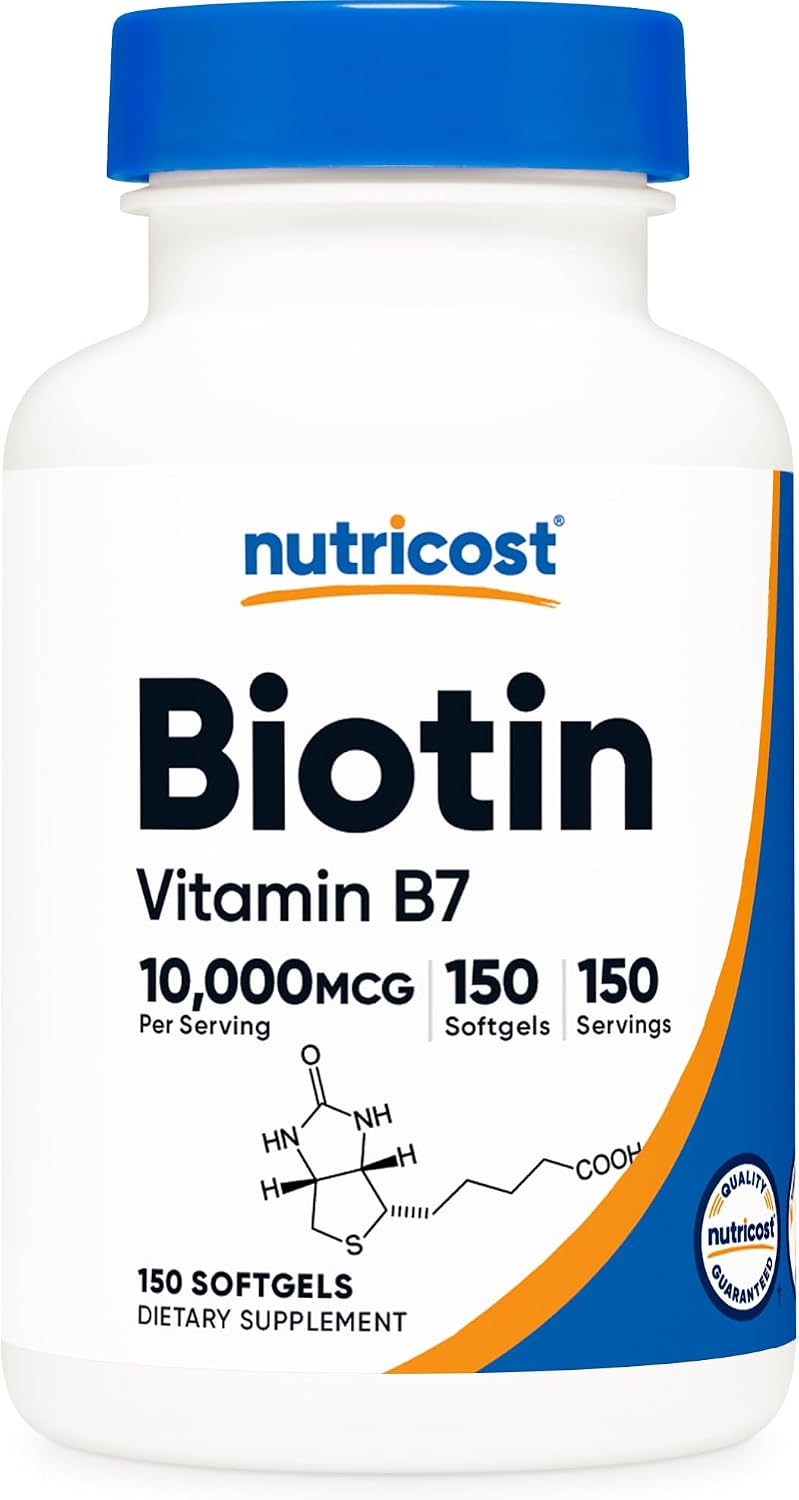 Nutricost Biotina (10.000 mcg) 150 Cápsulas Blandas - Sin Gluten, No GMO