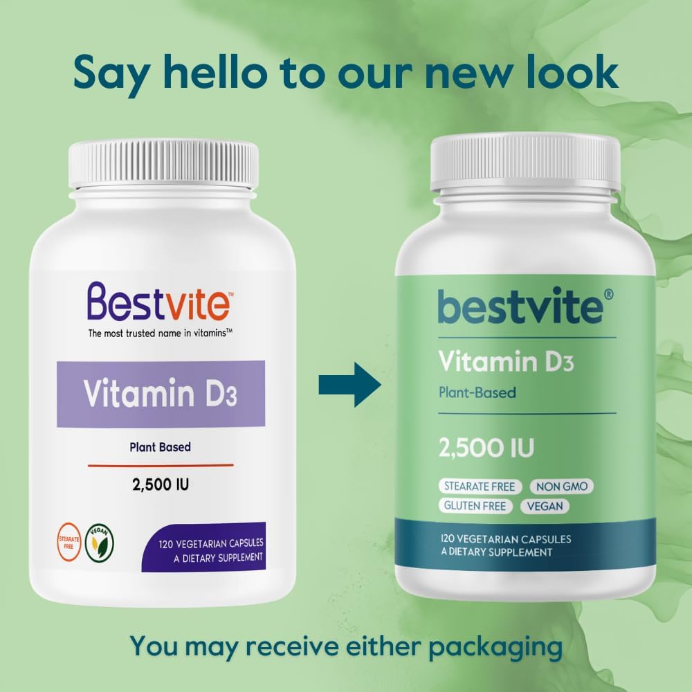 BESTVITE Vitamina D3 Vegana 2500 IU – 120 Cápsulas Vegetales