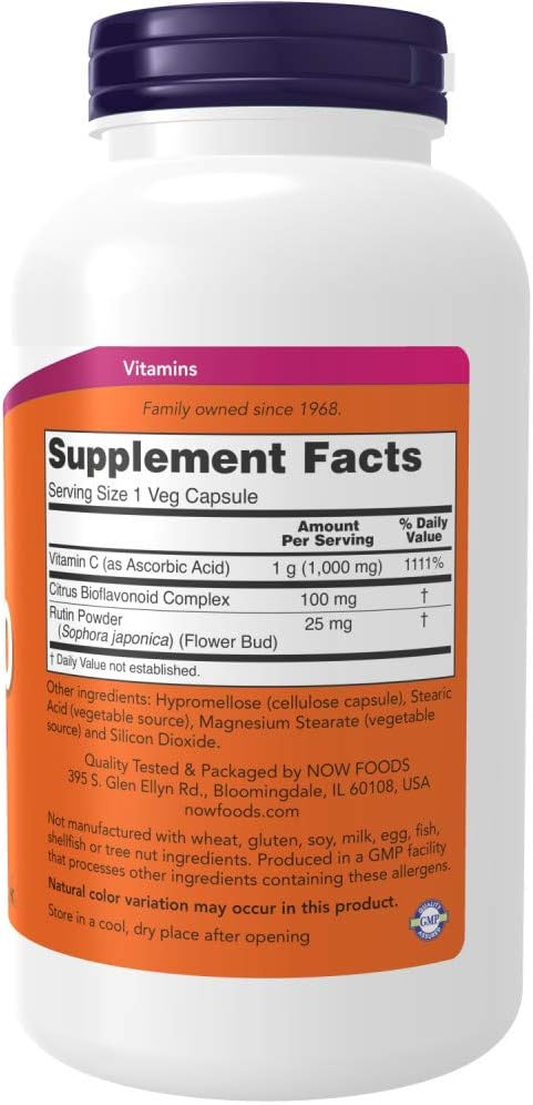NOW Foods Vitamina C-1000 con Bioflavonoides - 250 Cápsulas Vegetales (Paquete de 2)