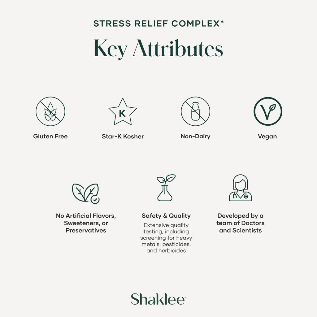 Shaklee Stress Relief Complex – Mezcla Calmante con L-teanina, Ashwagandha, Beta-sitosterol y L-tirosina – Apoyo para la Relajación sin Somnolencia – 30 Comprimidos