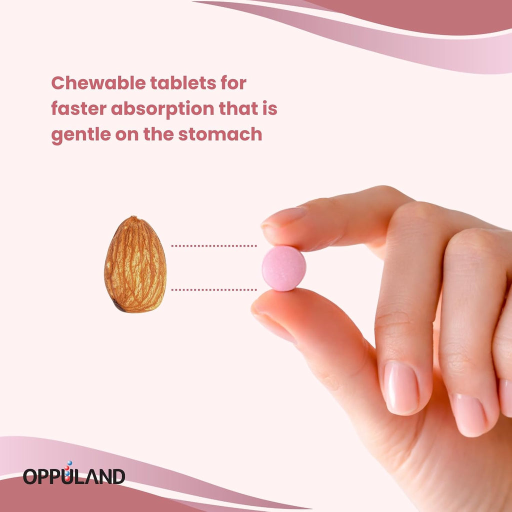 Oppuland Metilcobalamina B12 5000 mcg con Folato - Comprimidos Masticables Sabor Cereza - 120 Unidades