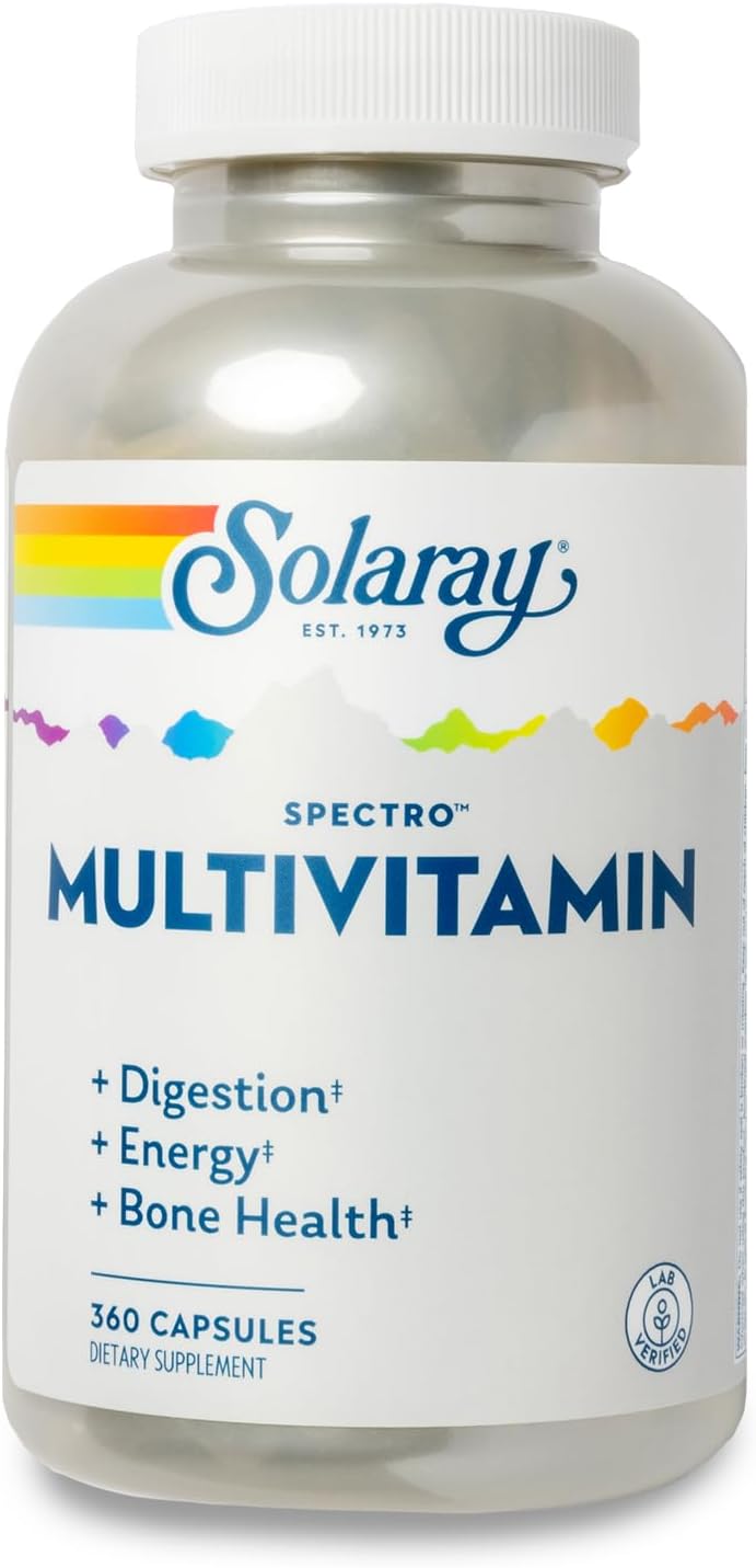 SOLARAY Spectro Multivitamin con Hierro - Complejo Multivitamínico con Calcio, Magnesio, Superalimentos y Enzimas Digestivas - Apoyo para Digestión, Energía y Salud Ósea (360 Cápsulas)