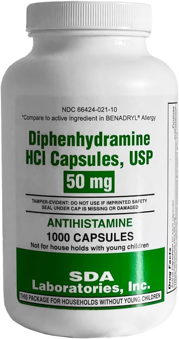 Diphenhydramine 50mg Alivio para la Alergia - 1000 Comprimidos