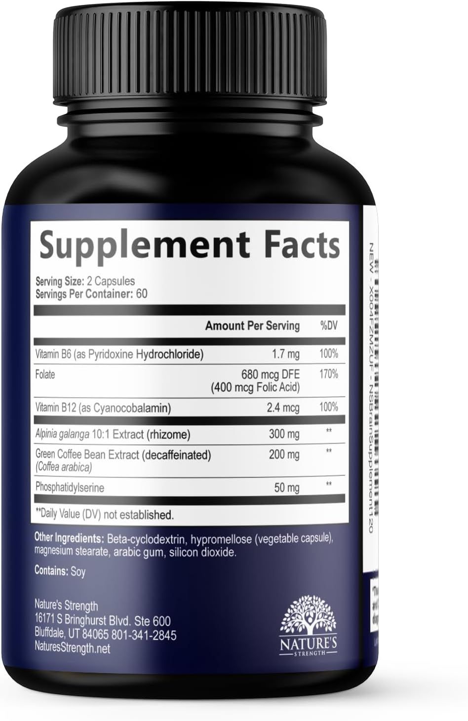 Nature's Strength Suplemento de Memoria y Concentración - Nootrópicos 3X con Bacopa, Fosfatidilserina y DMAE - 120 Cápsulas