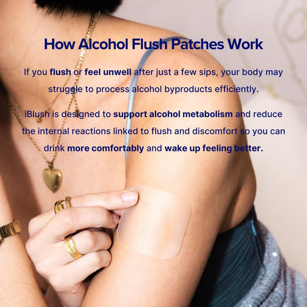 iBLUSH Parches para el Rubor Alcohólico – Soporte Discreto ante el Enrojecimiento y Malestar al Beber | Opción No Ingerible para el Asian Glow | 12 Parches