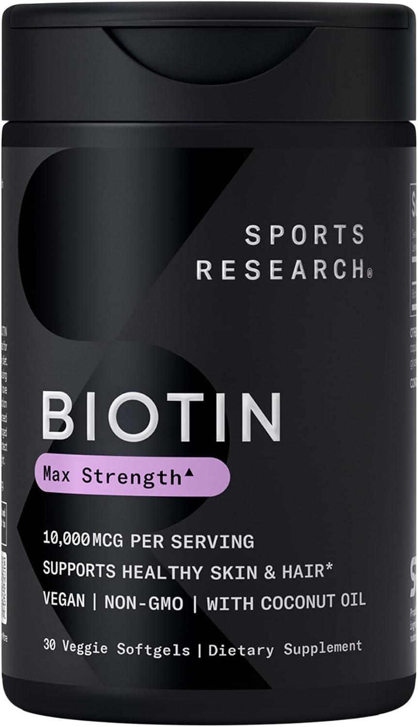 Sports Research® Biotina 5000mcg con Aceite de Coco Orgánico - 30 Cápsulas Blandas Vegetales