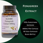 Extracto de Fenogreco Barlowe's Herbal Elixirs | 70% Furostanol Saponinas | 600 mg por Cápsula | 60 Cápsulas Vegetales | Sin OGM | Sin Estearatos | Frasco de Vidrio