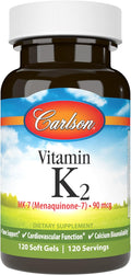 Carlson - Vitamina K2 MK-7 (Menaquinona) 90 mcg, Apoyo Óseo, Biodisponibilidad de Calcio, 120 Softgels