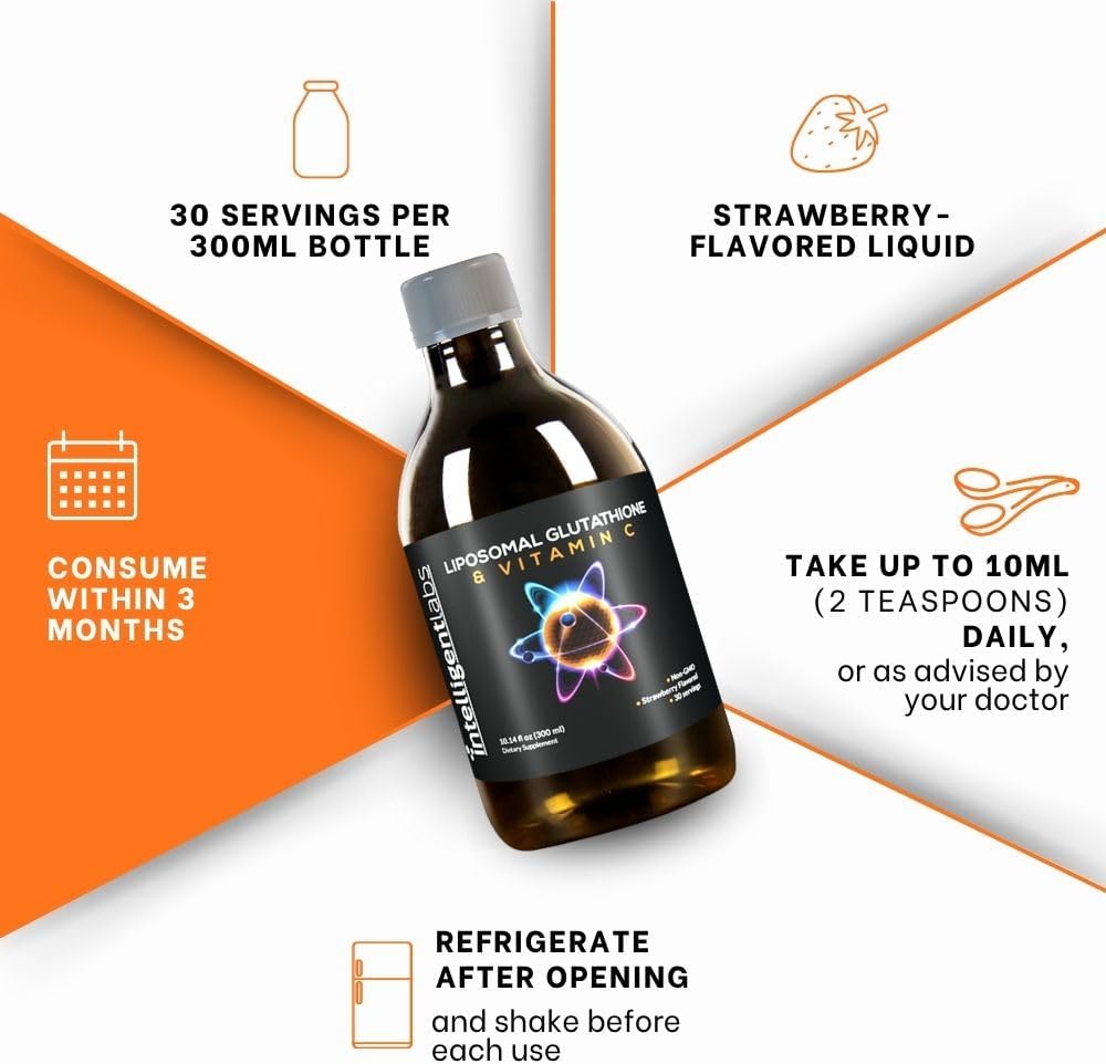 Intelligent Labs Glutatión Liposomal + Vitamina C, 500 mg + 1000 mg por dosis, 30 dosis, Sin Soja