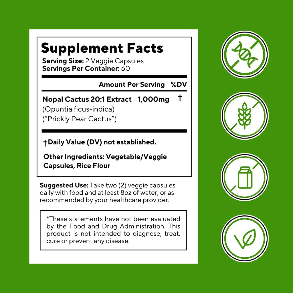 Vitapia Extracto de Nopal Cactus - 120 Cápsulas Vegetales - Sin Gluten y No-GMO