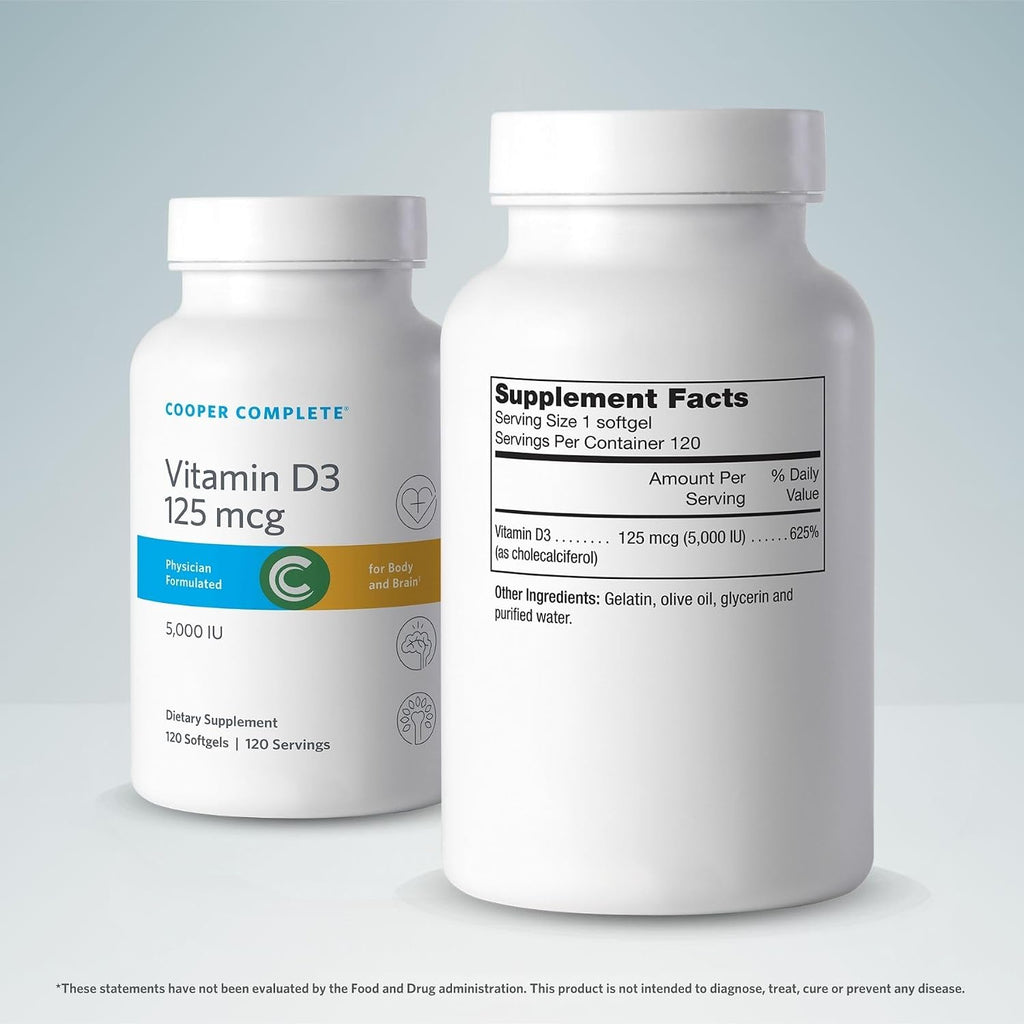 Cooper Complete Vitamina D3 5000 UI, Colecalciferol, 120 Cápsulas Blandas