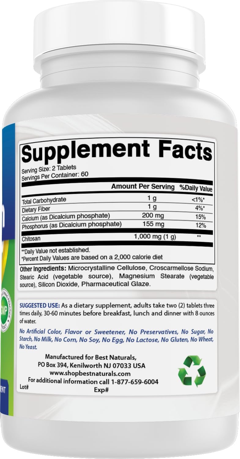Best Naturals Quitosano 500 mg - 120 Comprimidos (Pack de 3)
