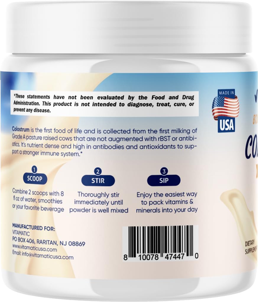 Vitamatic Calostro Bovino 30% IgG en Polvo - Sabor Vainilla - 72g (30 porciones)
