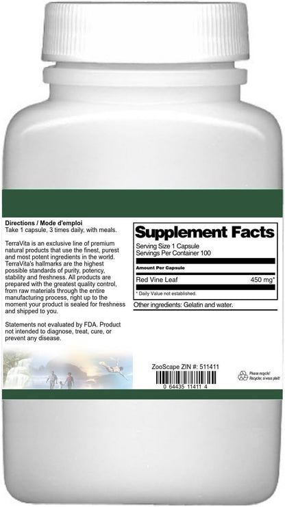 Red Vine Leaf (Vitis vinifera) - 450 mg (100 Cápsulas) - Terravita – Image 3