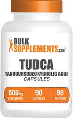 Cápsulas de TUDCA de BulkSupplements - Ácido Tauroursodesoxicólico, 500 mg, Apoyo Hepático, Sin Gluten, 90 Cápsulas