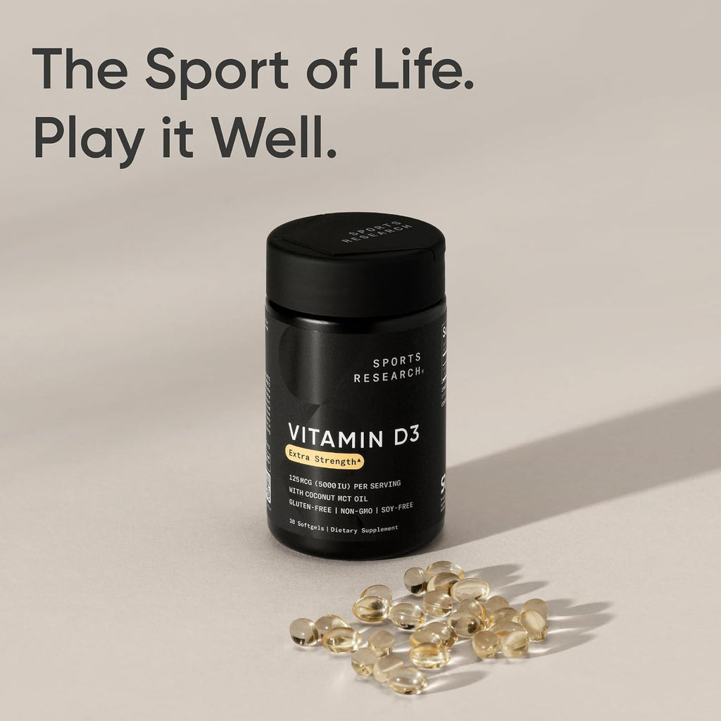 Sports Research Vitamina D3 5000 IU con Aceite de Coco MCT - 30 Cápsulas Blandas