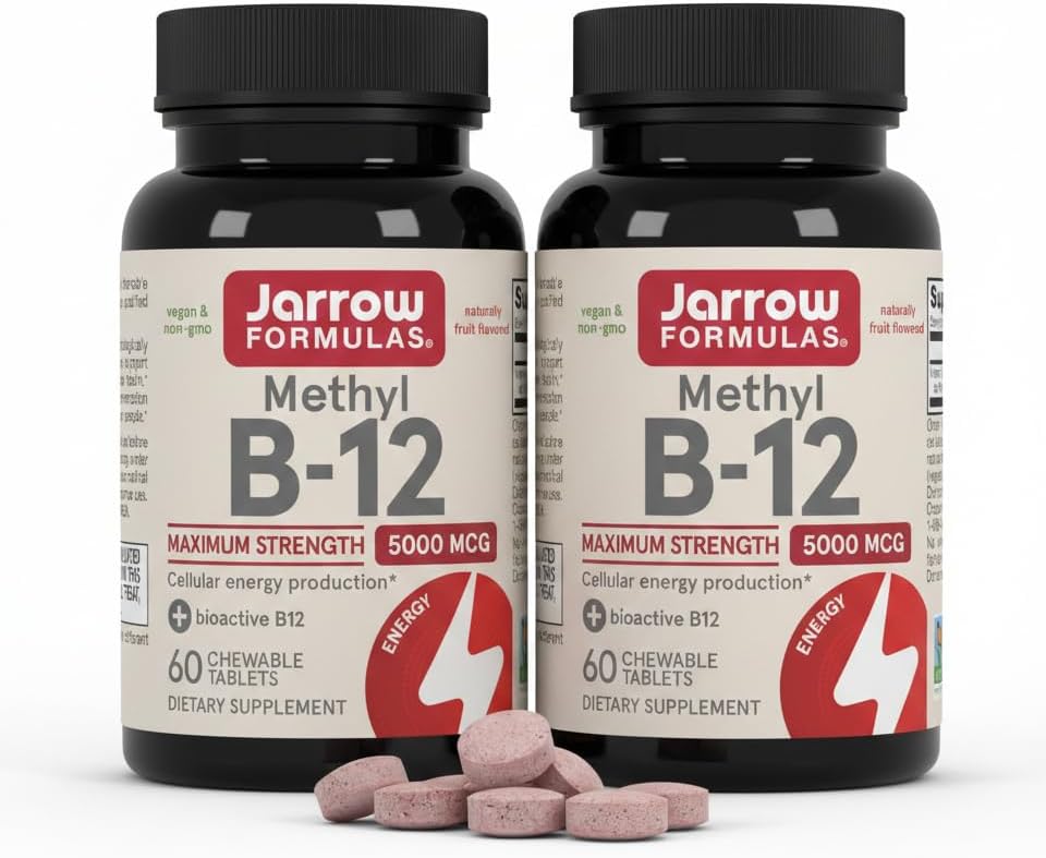 Jarrow Formulas Metilcobalamina B12 5000 mcg - 60 Comprimidos Masticables Sabor Fruta