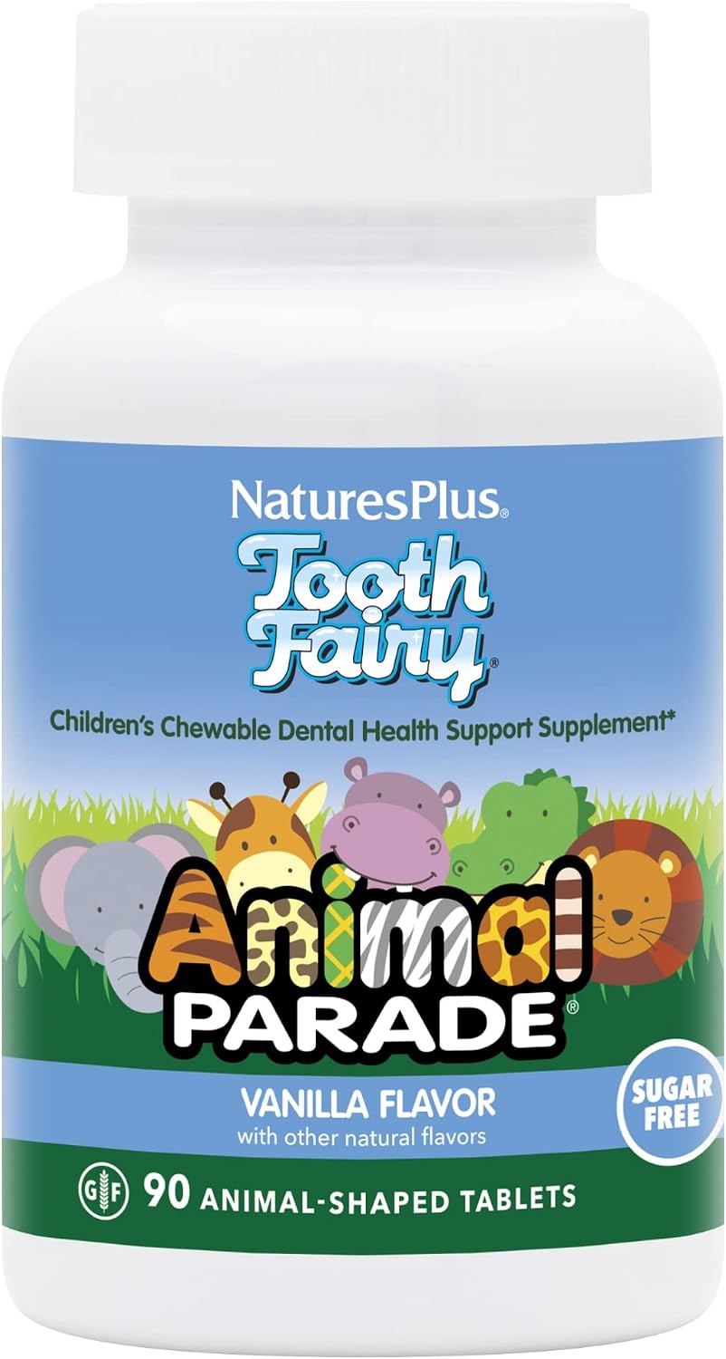 NaturesPlus Animal Parade Tooth Fairy - Children's Chewable Dental Supplement - 90 Animal-shaped Tablets - Natural Vanilla Flavor