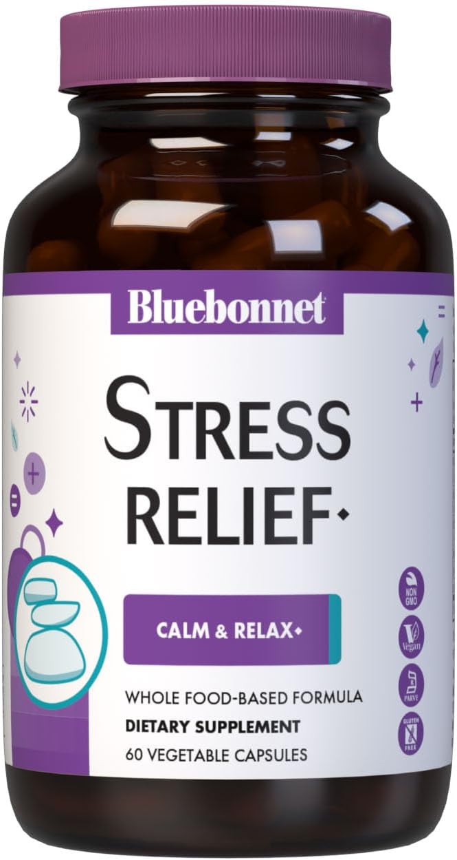 BlueBonnet Targeted Choice Stress Relief – Complemento Alimenticio con Ashwagandha, L-Teanina, Melisa y Rhodiola para el Estrés – 60 Cápsulas Vegetales