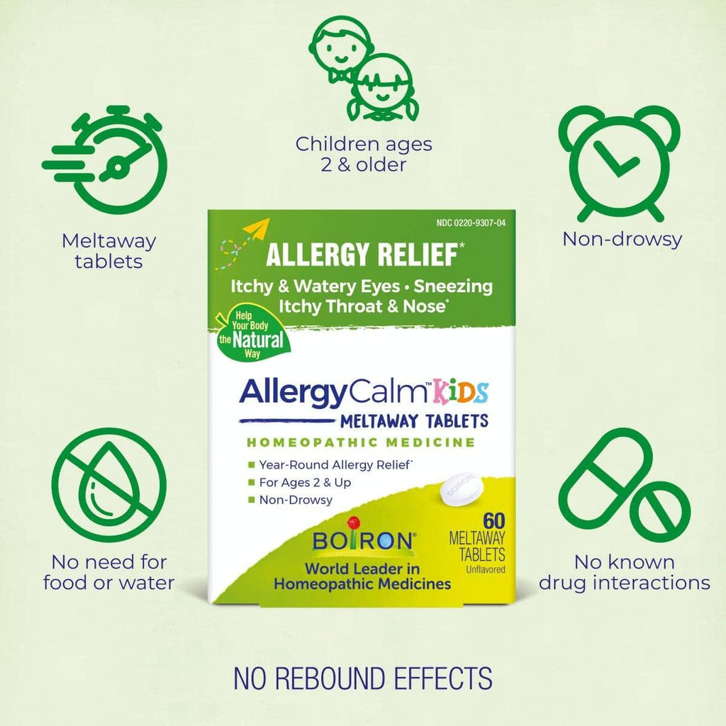 Boiron AllergyCalm Kids - 60 Comprimidos Bucodispersables para el Alivio de los Síntomas de Alergia y Fiebre del Heno en Niños
