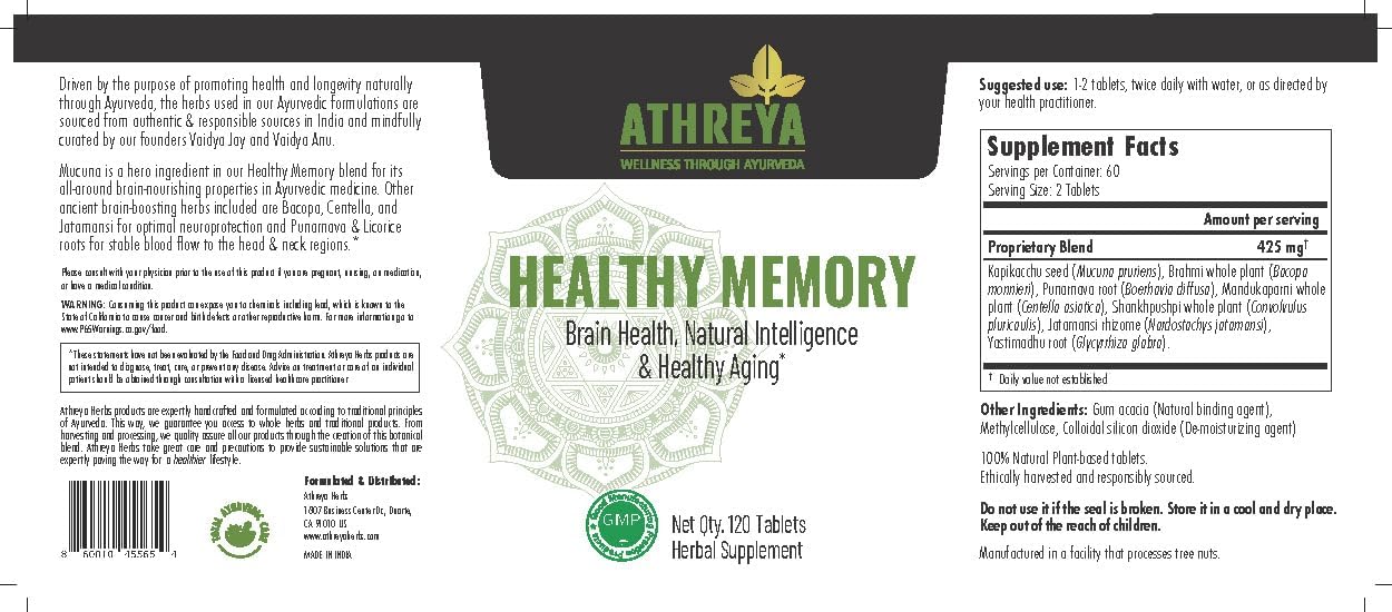 Athreya Herbs Healthy Memory Tablets - 120 Comprimidos