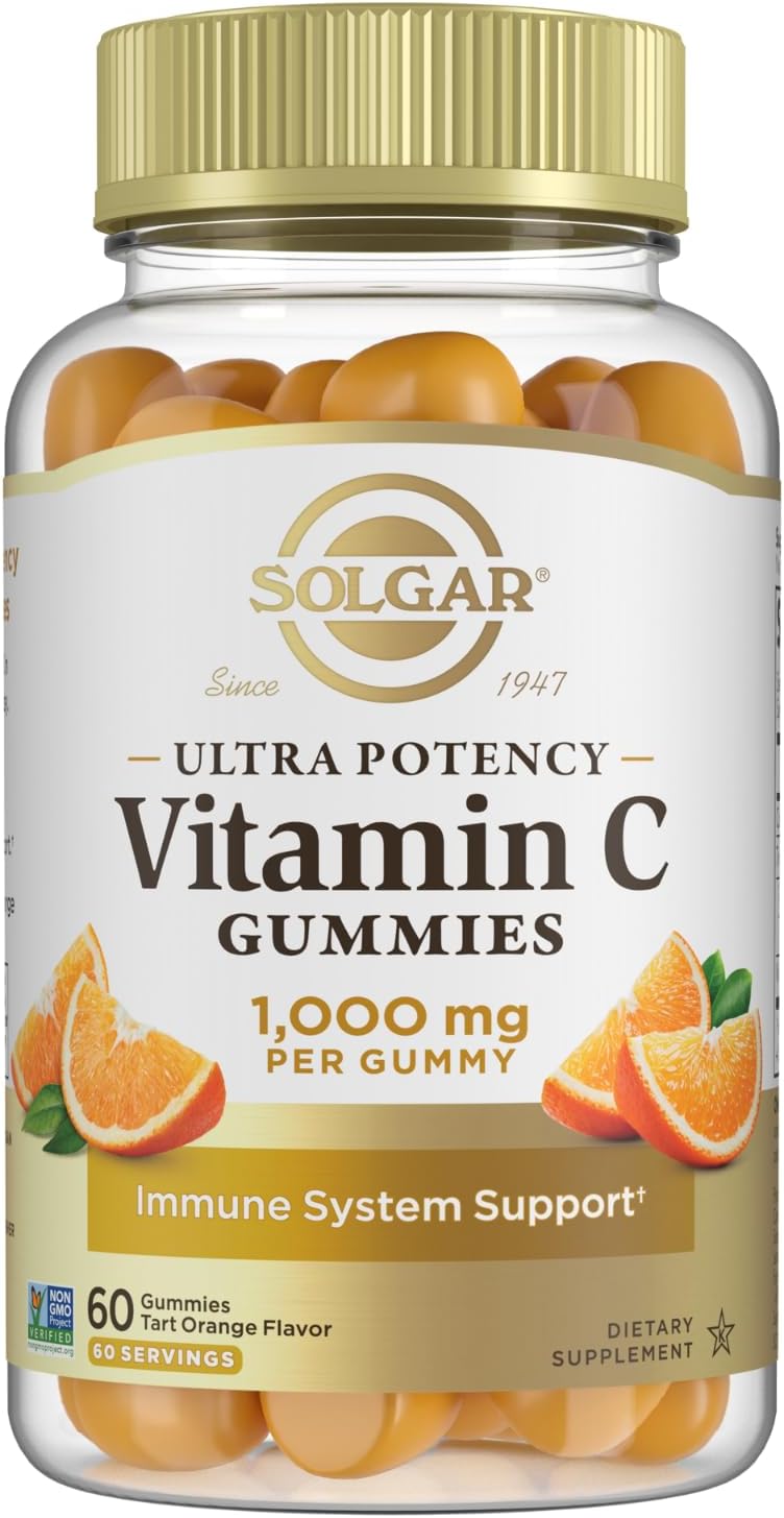 Solgar Vitamina C Gominolas 1000 mg para Adultos - Sabor Naranja Ácida, Vegano y Sin Gluten, 60 Gominolas (2 Meses)