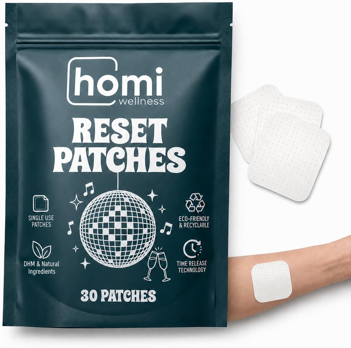 Homi Wellness Reset Patches | Parches de Recuperación Post-Fiesta con DHM 500mg y Magnesio | 30 Parches
