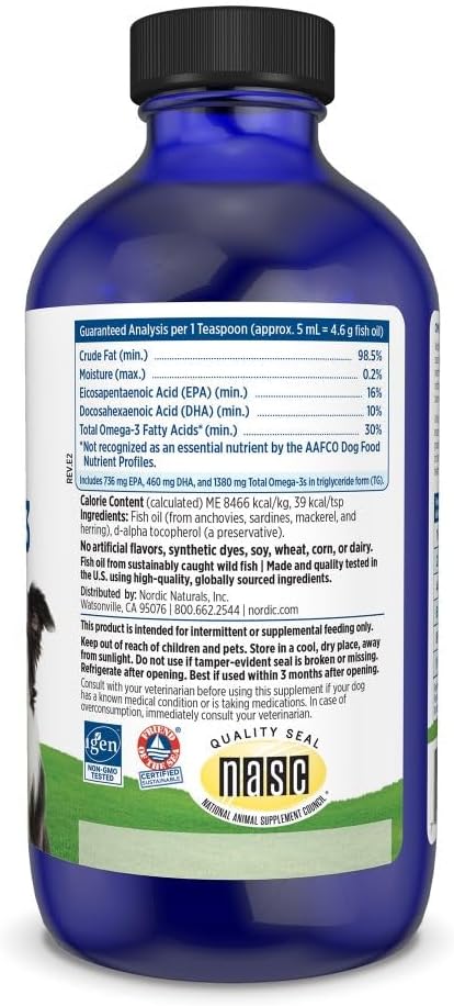 Nordic Naturals Omega-3 Pet, Unflavored - 8 oz (237 ml) - Fish Oil for Medium and Large Dogs