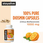 STAY ALIVE Pure Diosmin Complex 1000mg - 120 Cápsulas con Bioflavonoides Cítricos