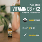 Organic Plant D3 + K2 (5000 UI D3) - All-Trans MK7 de MenaQ7 (120 mcg K2) - Gotas Sublinguales 100% Orgánicas y Veganas