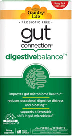 Country Life Gut Connection Digestive Balance – Prebiótico y Enzimas Digestivas para la Salud Intestinal, 60 Cápsulas