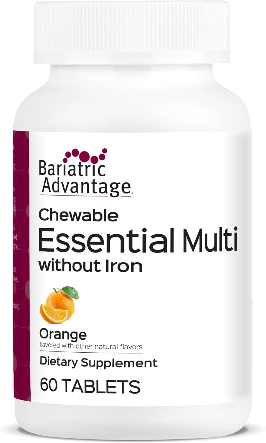 Bariatric Advantage Essential Multivitamin Chewable Iron-Free - 200% DV of Key Nutrients - Berry Flavor - 60 Tablets