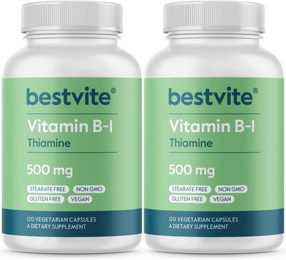 BESTVITE Vitamina B-1 (Tiamina) 500 mg - 120 Cápsulas Vegetales - Vegano - Sin Estearatos - No GMO - Sin Gluten – Image 8