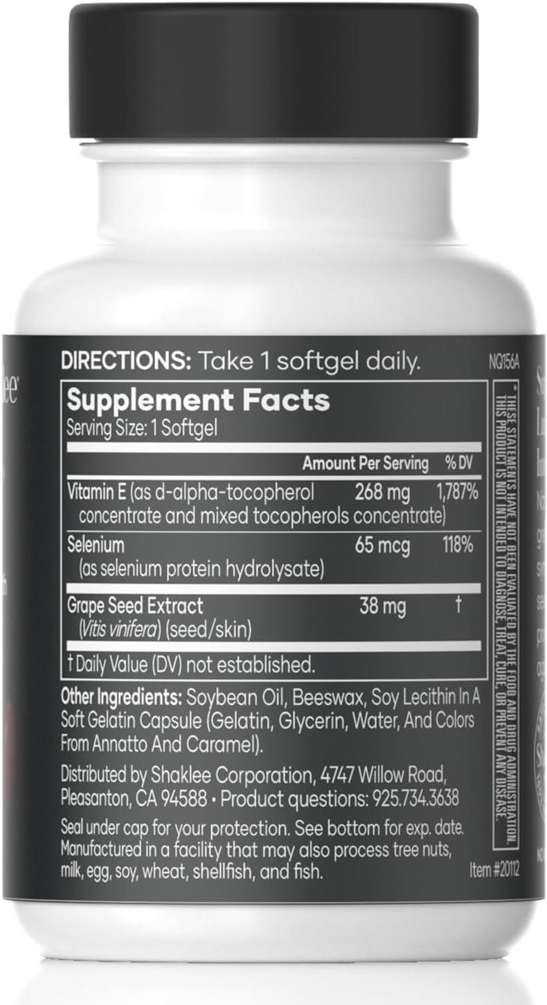 Shaklee Vita-E 400 UI con Selenio y Extracto de Semilla de Uva - 90 Cápsulas Blandas