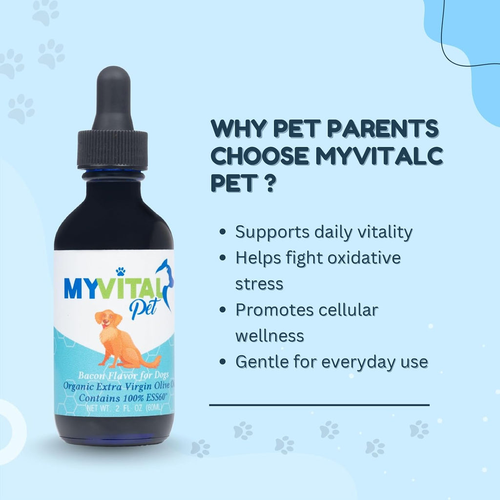 ESS60 Aceite de Oliva Virgen Extra Orgánico con Sabor Bacon para Perros - Complemento Alimenticio para Flexibilidad, Energía e Inmunidad (60 ml)