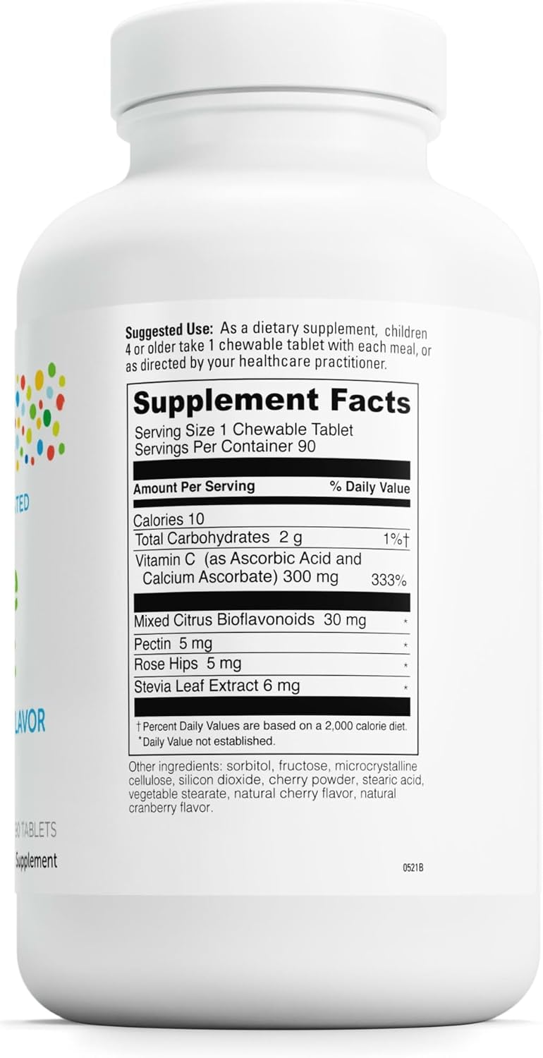 Little DaVinci Vitamina C Masticable para Niños – 90 Comprimidos con Pectina y Escaramujo – Sabor Cereza