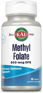 KAL Metilfolato 800 mcg - Complemento de Ácido Fólico Activo 5-MTHF, 90 Comprimidos