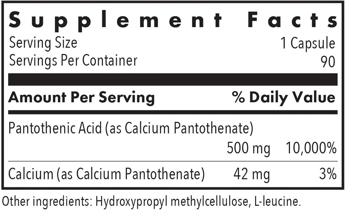 Ácido Pantoténico 500 mg - 90 Cápsulas – Contribuye al rendimiento mental normal. La vitamina B5 interviene en la – Image 3