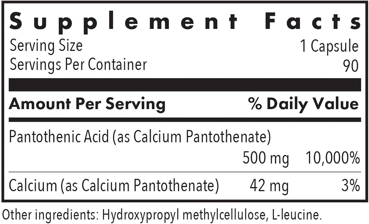 Ácido Pantoténico 500 mg - 90 Cápsulas Vegetales