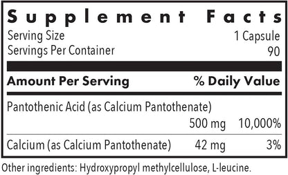 Ácido Pantoténico 500 mg - 90 Cápsulas – Contribuye al rendimiento mental normal. La vitamina B5 interviene en la – Image 3