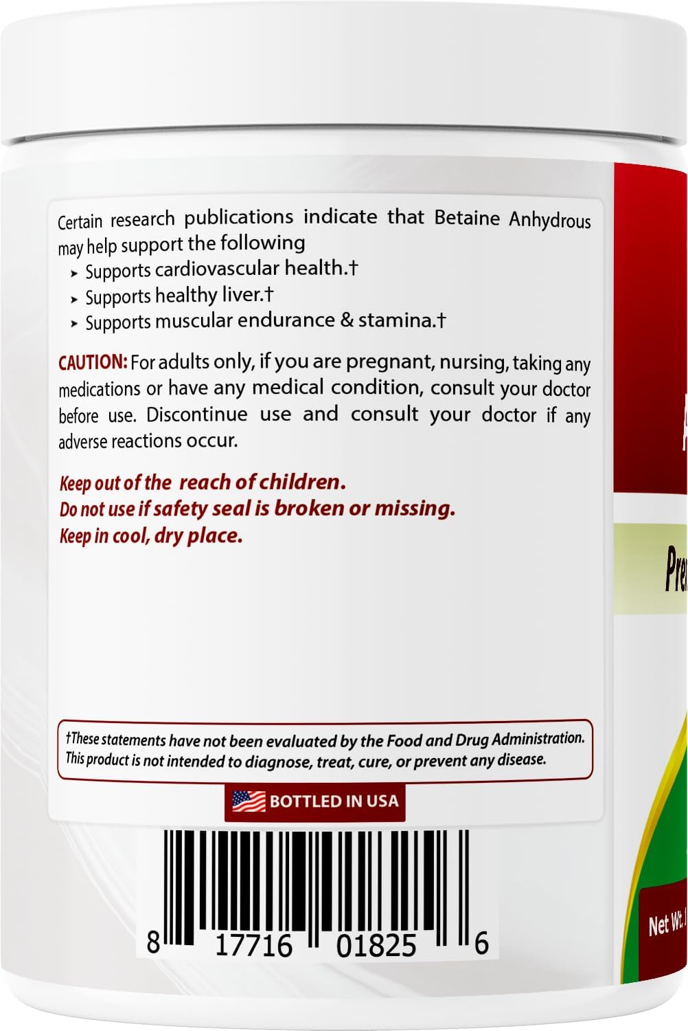 Best Naturals Betaína Anhidra Trimetilglicina (TMG) Polvo Puro 454 g (1 Libra)