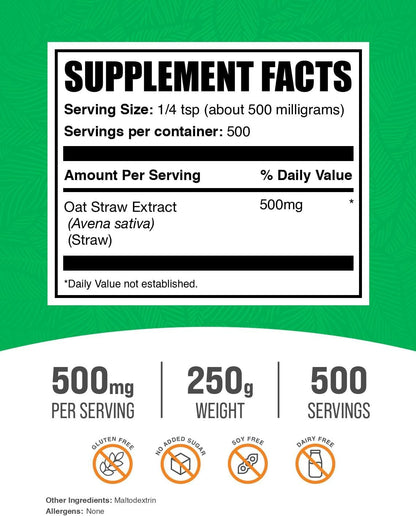 Extracto de Paja de Avena en Polvo – Avena Sativa, 500mg por Ración, 250g – Image 2