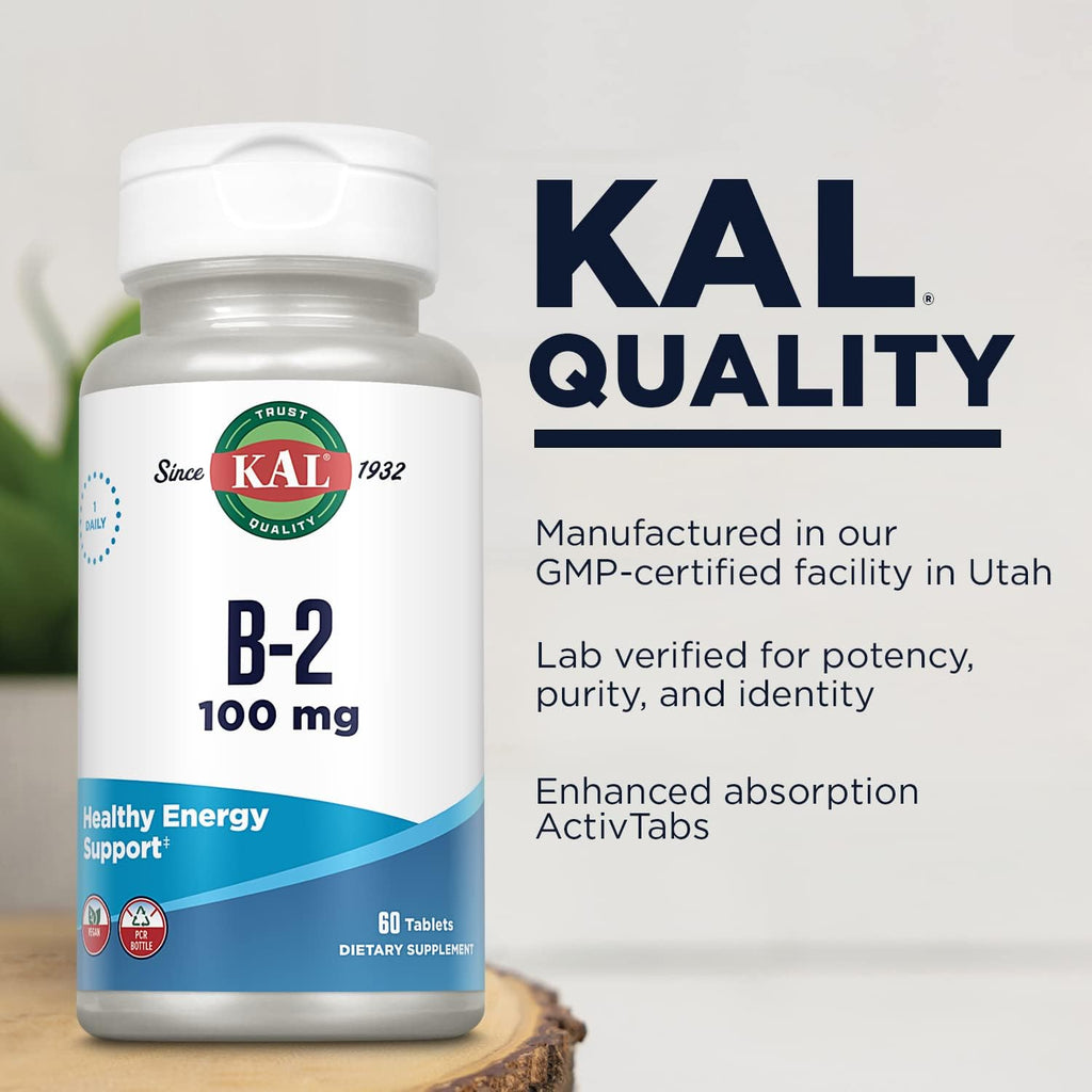 KAL Vitamina B2 100 mg - Riboflavina con ActivTabs, 60 Comprimidos