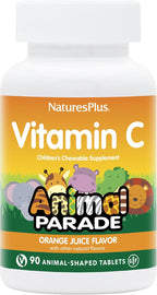 NaturesPlus Animal Parade Vitamina C Masticable para Niños - Sabor Natural a Naranja - 90 Comprimidos con Forma de Animal, Pack de 4 - Vegano, Vegetariano, Sin Gluten - 180 Dosis