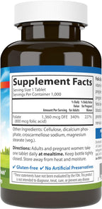 Carlson - Folic Acid, 800 mcg, Provides Important Prenatal Support, 1000 Tablets