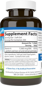 Carlson Vitamina A 25.000 UI, 250 Cápsulas Blandas